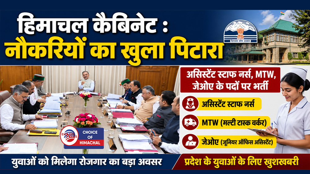 हिमाचल कैबिनेट: नौकरियों का खुला पिटारा, असिस्टेंट स्टाफ नर्स, MTW, जेओए के पदों पर भर्ती