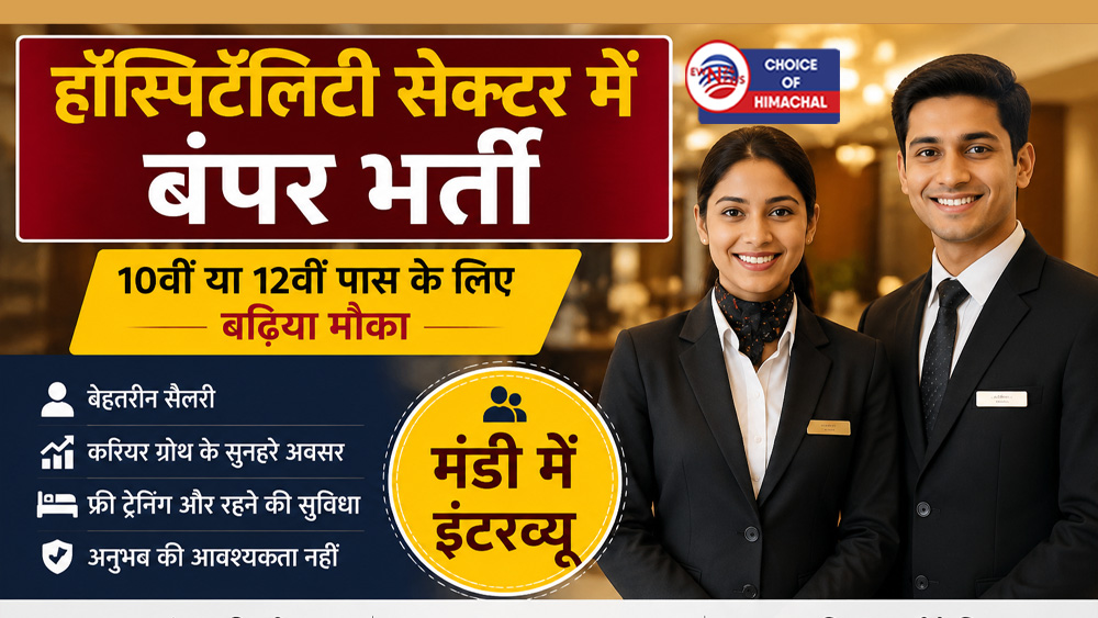 हॉस्पिटॅलिटी सेक्टर में बंपर भर्ती : 10वीं या 12वीं पास के लिए बढ़िया मौका, मंडी में इंटरव्यू
