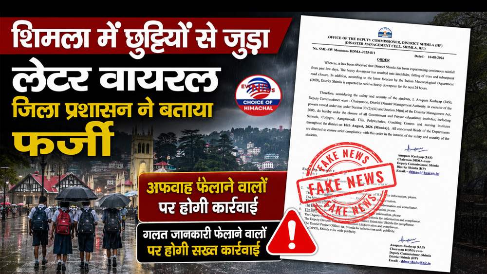 शिमला में छुट्टियों से जुड़ा लेटर वायरल : जिला प्रशासन ने बताया फर्जी, अफवाह फैलाने वालों पर होगी कार्रवाई
